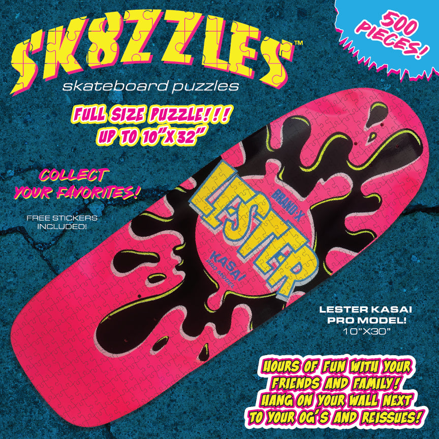 picture of the Brand-X Lester Pink and black skateboard graphic at 10"x30", 500 pieces!, Collect your favorite skateboard art on puzzles