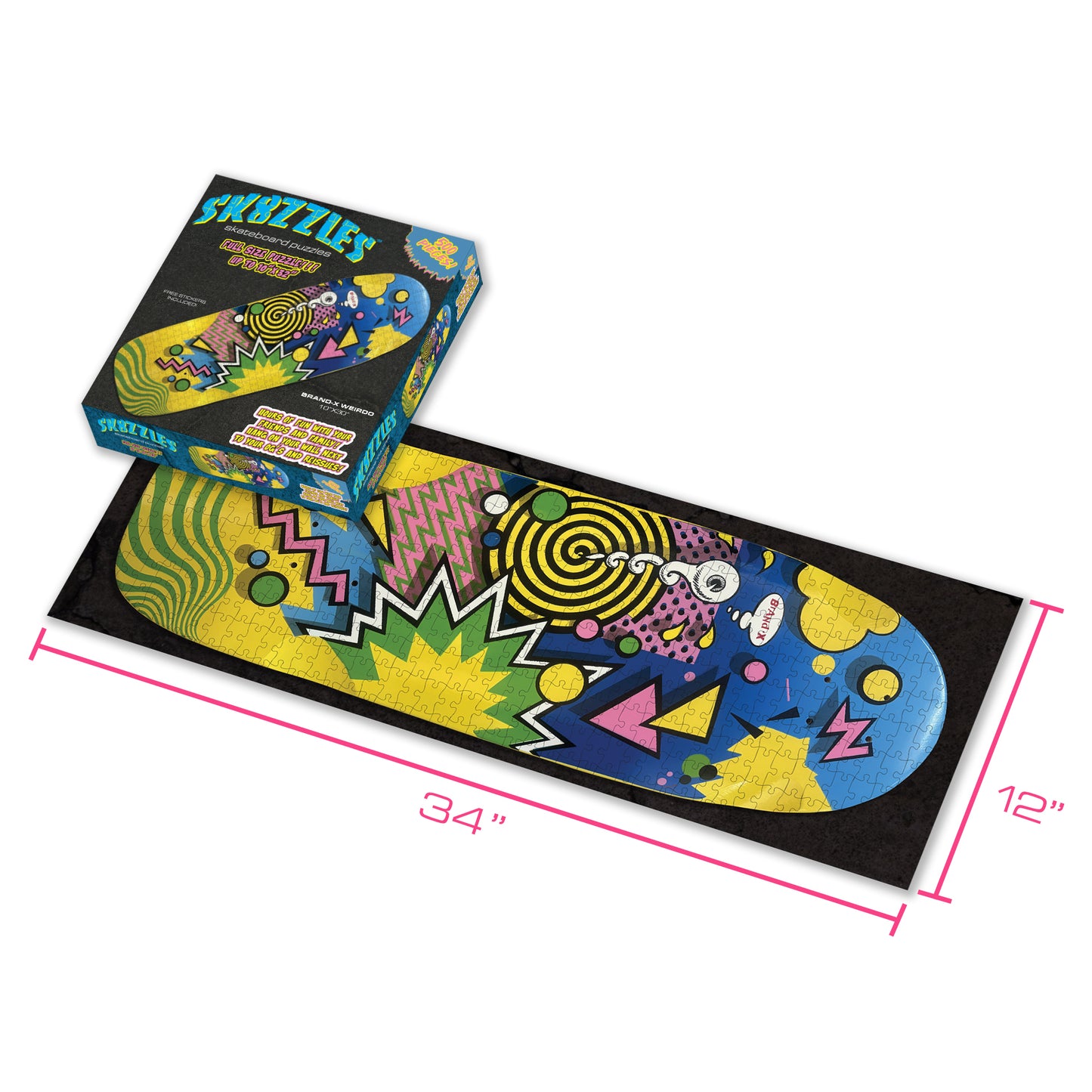 The Brand-X Weirdo Yellow Sk8zzle Skateboard puzzle is a 12"x34" full-sized puzzle of of the Brand-X Weirdo graphic.&nbsp;