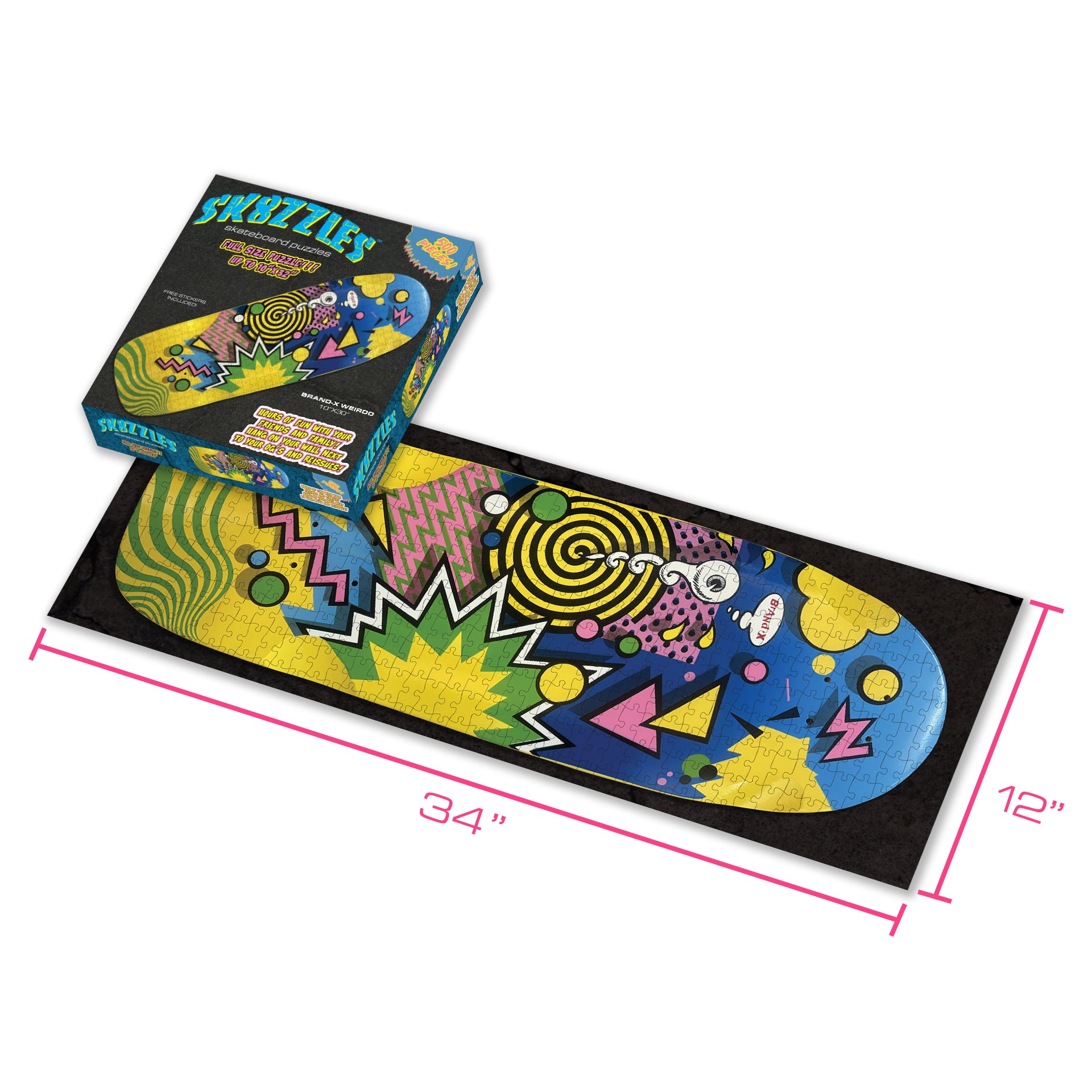 The Brand-X Weirdo Yellow Sk8zzle Skateboard puzzle is a 12"x34" full-sized puzzle of of the Brand-X Weirdo graphic.&nbsp;