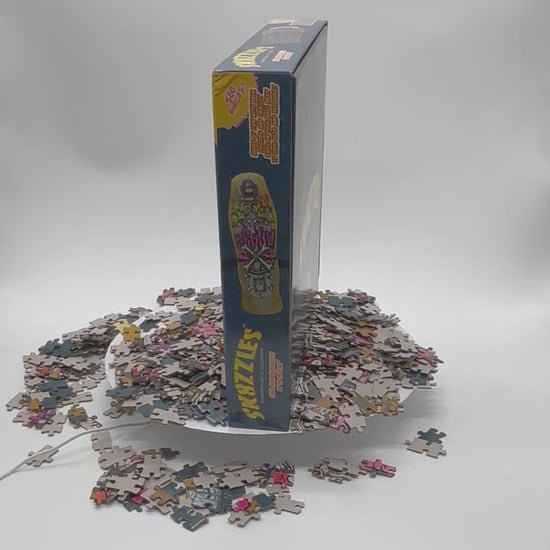 A 360 Video of The Brand-X X-Dream Sk8zzle Skateboard puzzle is a 12"x34" full-sized puzzle.

This puzzle comes in a 12'x12'x2.25" shrink wrapped box with a 500 piece puzzle sealed in a poly bag.